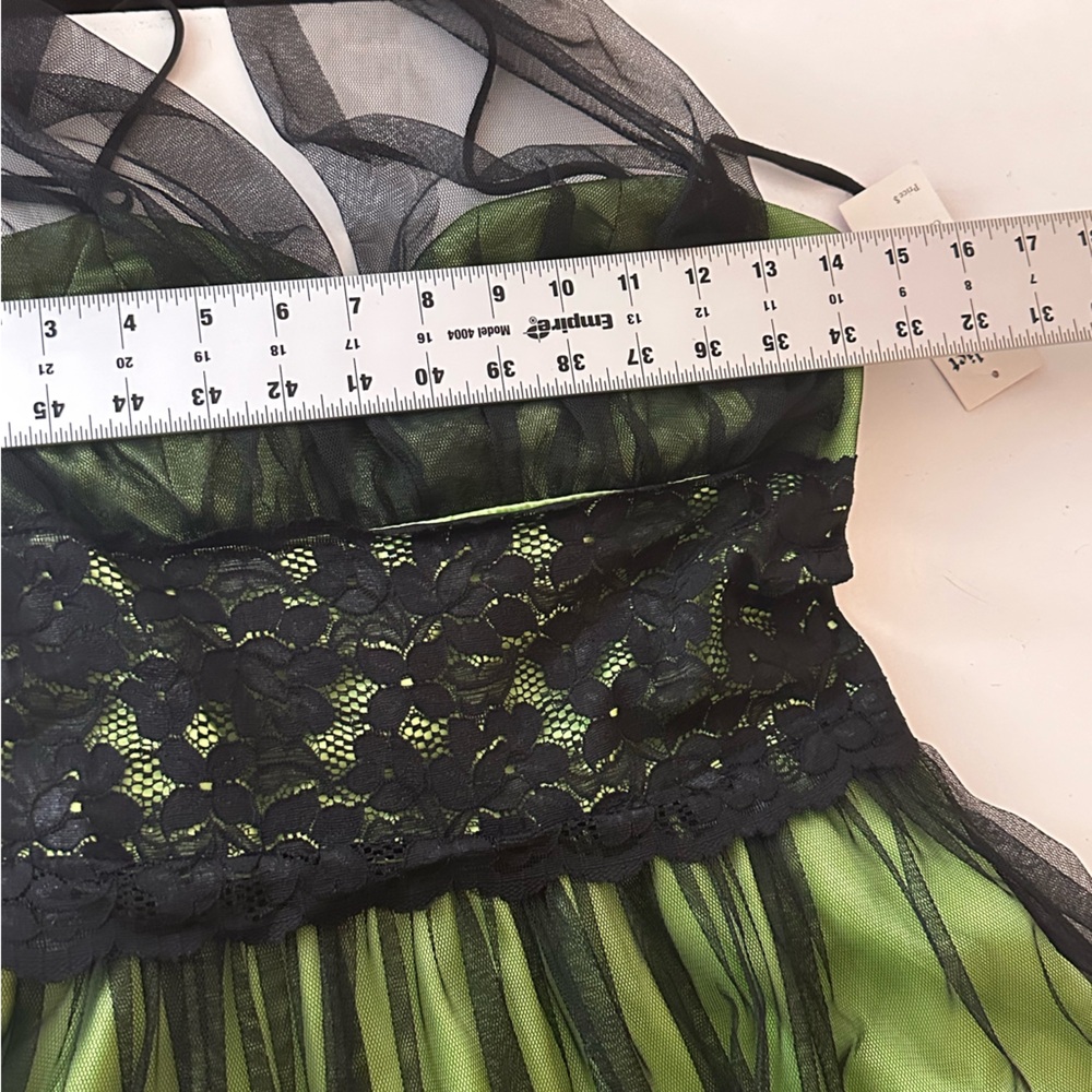 Juliet Black Mesh Overlay Lime Green Vintage Y2K Floral Whimsigoth Dress NWT M - Picture 14 of 16